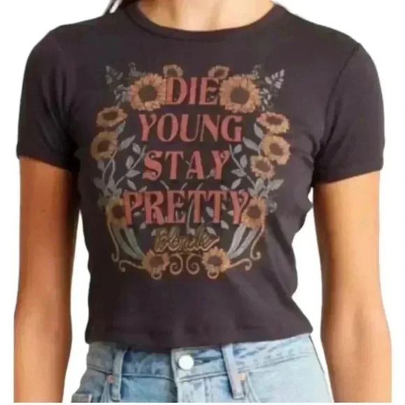The Vinyl Icons Blondie Die Young Stay Pretty Black Graphic T-shirt Size L NWT - Picture 1 of 8